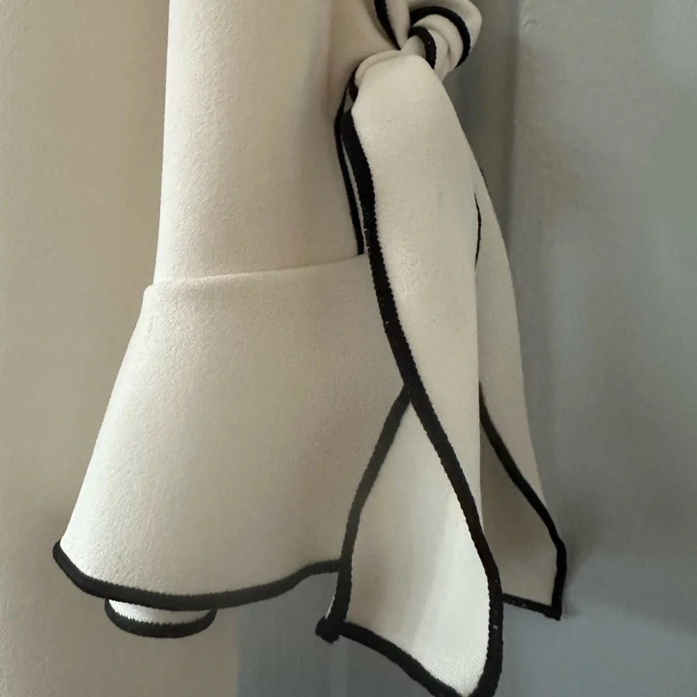 Chico's Cream Blouse with Black Piping Ruffled Tie-Sleeves. Size medium. - Picture 5 of 8